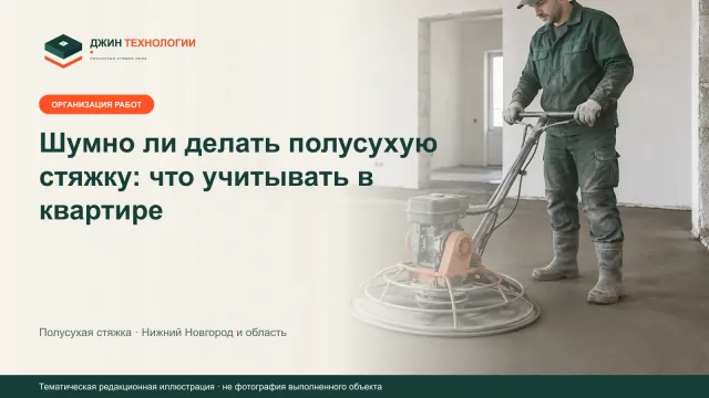 Тематическая иллюстрация машинной затирки полусухой стяжки в квартире