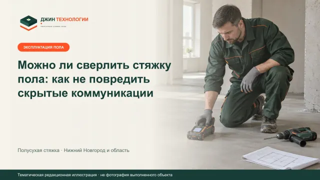 Тематическая иллюстрация проверки скрытых коммуникаций перед сверлением стяжки пола