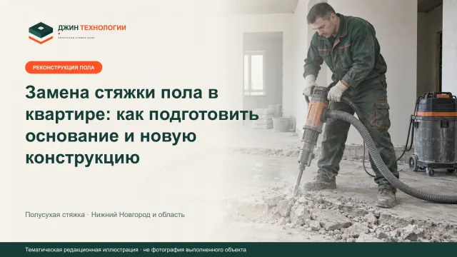 Тематическая иллюстрация подготовки квартиры к замене старой стяжки пола